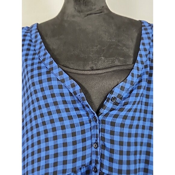 NWT - Torrid Plaid Shirt Dress Sheer w/ Liner Women Size 4 Blue Roll Tab Button - Picture 3 of 12